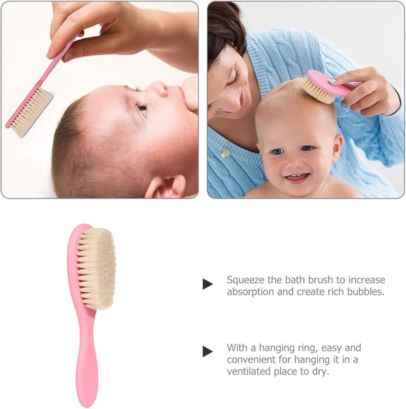 Wakauto Pink Handle Wool Bath Brush Soft Scrubber For Scalp Skin And Newborn Care - Image 5